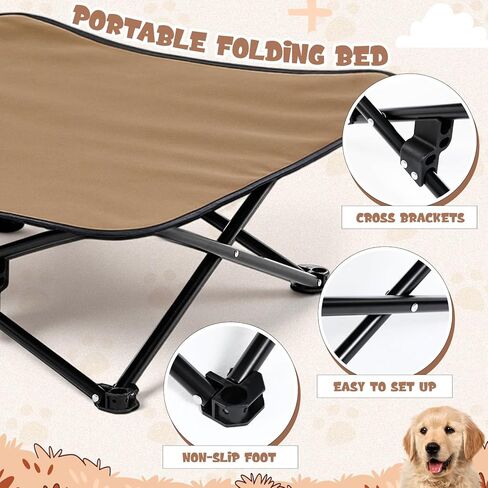 Leinuosen Elevated Dog Bed for Small Dogs 27.5" x 27.5" X8" Camping Chair Dog Portable Folding Raised Pet Cot Warm Outdoor Pet Bed with Breathable Mesh No Slip Feet Matching Carry Bag for Winter in Saudi Arabia