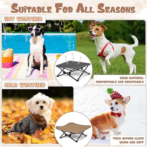 Leinuosen Elevated Dog Bed for Small Dogs 27.5" x 27.5" X8" Camping Chair Dog Portable Folding Raised Pet Cot Warm Outdoor Pet Bed with Breathable Mesh No Slip Feet Matching Carry Bag for Winter in Saudi Arabia