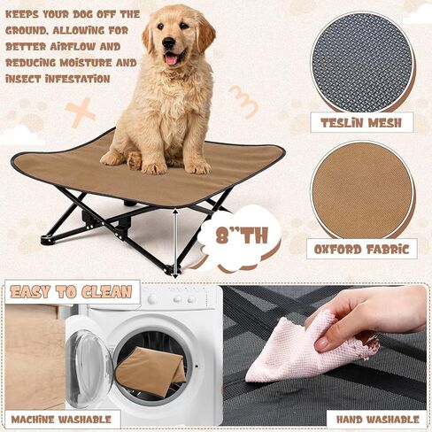 Leinuosen Elevated Dog Bed for Small Dogs 27.5" x 27.5" X8" Camping Chair Dog Portable Folding Raised Pet Cot Warm Outdoor Pet Bed with Breathable Mesh No Slip Feet Matching Carry Bag for Winter in Saudi Arabia