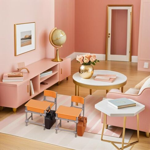 4 Sets Dollhouse Desk Chair Set School Model Mini Schoolbags Miniature School Furniture Set for Collectors Decor in Saudi Arabia