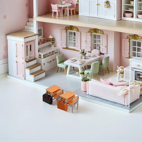 4 Sets Dollhouse Desk Chair Set School Model Mini Schoolbags Miniature School Furniture Set for Collectors Decor in Saudi Arabia