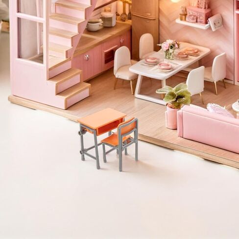 4 Sets Dollhouse Desk Chair Set School Model Mini Schoolbags Miniature School Furniture Set for Collectors Decor in Saudi Arabia