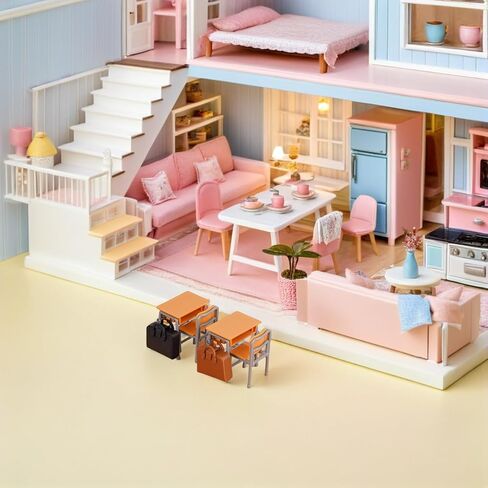 4 Sets Dollhouse Desk Chair Set School Model Mini Schoolbags Miniature School Furniture Set for Collectors Decor in Saudi Arabia