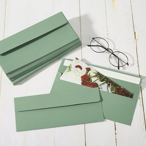 100 حزمة من مظاريف الأعمال باللون الأخضر المريمية رقم 10، مظاريف قياسية ذاتية الغلق لفحص المكاتب، والأعمال التجارية، والفواتير البريدية للرسائل، 4.13 × 9.49 بوصة in Kuwait