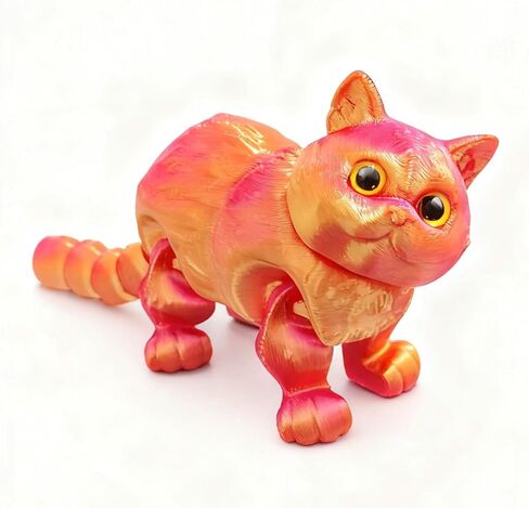 3D Printed Articulated Cat, Cute Fat Persian Cat Doll,3D Printed Animals Fidget Toys Decor for Stress Relief, Stocking Stuffers, Desktop Decoration (Red Gold) in Saudi Arabia