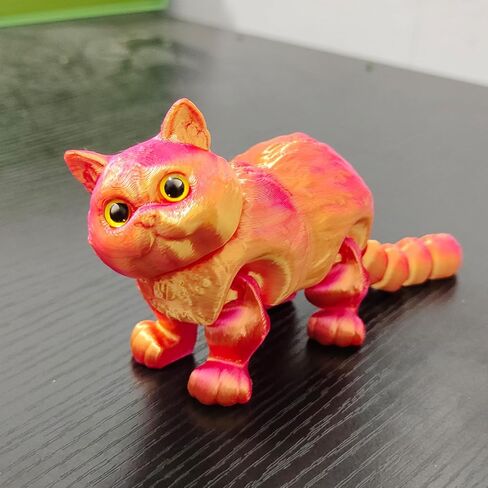 3D Printed Articulated Cat, Cute Fat Persian Cat Doll,3D Printed Animals Fidget Toys Decor for Stress Relief, Stocking Stuffers, Desktop Decoration (Red Gold) in Saudi Arabia