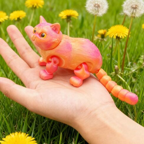 3D Printed Articulated Cat, Cute Fat Persian Cat Doll,3D Printed Animals Fidget Toys Decor for Stress Relief, Stocking Stuffers, Desktop Decoration (Red Gold) in Saudi Arabia
