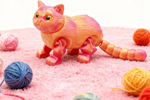 3D Printed Articulated Cat, Cute Fat Persian Cat Doll,3D Printed Animals Fidget Toys Decor for Stress Relief, Stocking Stuffers, Desktop Decoration (Red Gold) in Saudi Arabia
