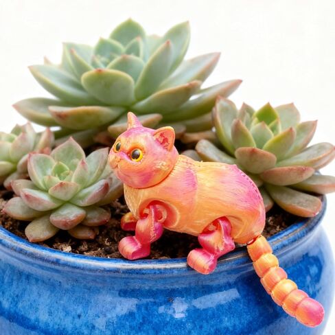 3D Printed Articulated Cat, Cute Fat Persian Cat Doll,3D Printed Animals Fidget Toys Decor for Stress Relief, Stocking Stuffers, Desktop Decoration (Red Gold) in Saudi Arabia
