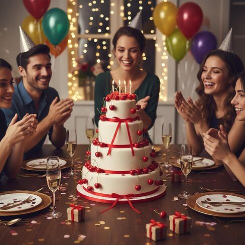 مجموعة زينة عيد ميلاد الكرز مكونة من 40 قطعة - كرز مزيف نابض بالحياة وأقواس حمراء لحفلات الزفاف، وحفلات استقبال المولود الجديد، وكعك حفلات أعياد الميلاد | أغطية علوية آمنة للطعام وغير صالحة للأكل لتزيين الحلوى بنفسك in Saudi Arabia