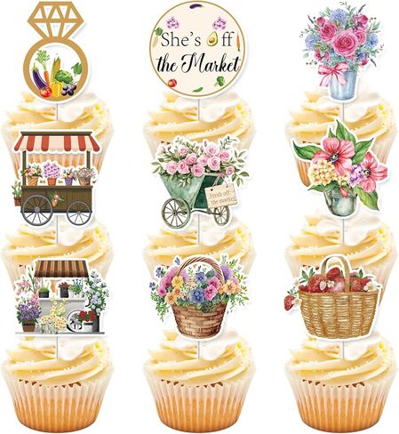 36Pcs Fresh Off The Market Bridal Shower Cupcake Toppers She's Fresh Off The Market Bridal Shower Decorations for Women Farmers Market Bachelorette Theme Party Supplies in Saudi Arabia