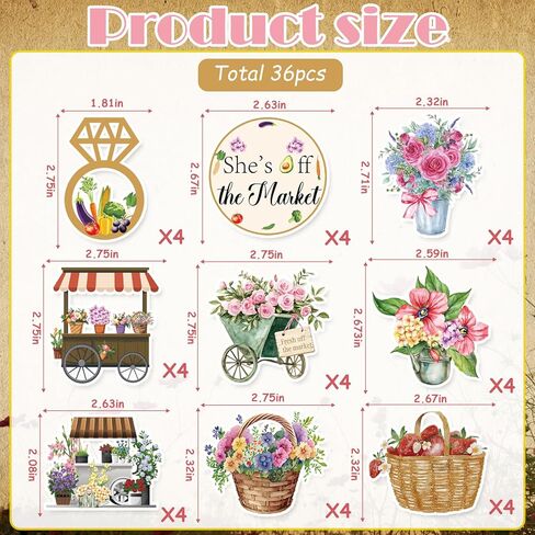 36Pcs Fresh Off The Market Bridal Shower Cupcake Toppers She's Fresh Off The Market Bridal Shower Decorations for Women Farmers Market Bachelorette Theme Party Supplies in Saudi Arabia