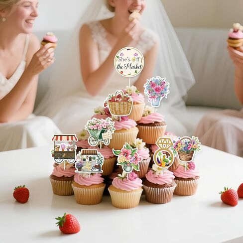 36Pcs Fresh Off The Market Bridal Shower Cupcake Toppers She's Fresh Off The Market Bridal Shower Decorations for Women Farmers Market Bachelorette Theme Party Supplies in Saudi Arabia
