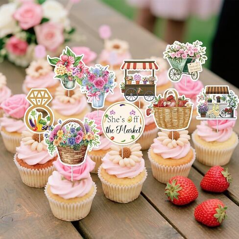 36Pcs Fresh Off The Market Bridal Shower Cupcake Toppers She's Fresh Off The Market Bridal Shower Decorations for Women Farmers Market Bachelorette Theme Party Supplies in Saudi Arabia