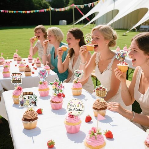 36Pcs Fresh Off The Market Bridal Shower Cupcake Toppers She's Fresh Off The Market Bridal Shower Decorations for Women Farmers Market Bachelorette Theme Party Supplies in Saudi Arabia