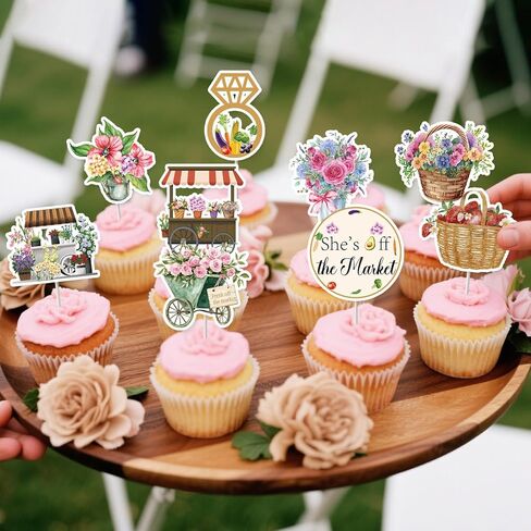 36Pcs Fresh Off The Market Bridal Shower Cupcake Toppers She's Fresh Off The Market Bridal Shower Decorations for Women Farmers Market Bachelorette Theme Party Supplies in Saudi Arabia
