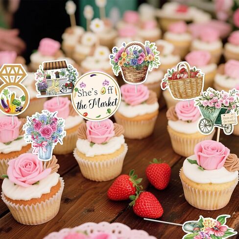 36Pcs Fresh Off The Market Bridal Shower Cupcake Toppers She's Fresh Off The Market Bridal Shower Decorations for Women Farmers Market Bachelorette Theme Party Supplies in Saudi Arabia