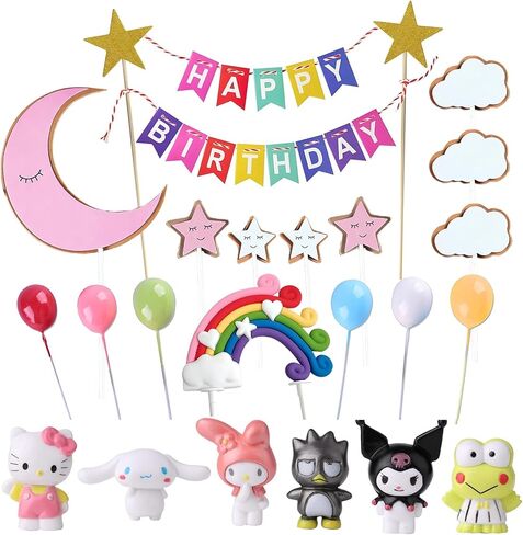 شخصيات الرسوم المتحركة Kawaii وديكورات كعكة قوس قزح للفتيات عيد ميلاد سعيد كعكة القبعات العالية الكرتون موضوع زينة الحفلات in Kuwait