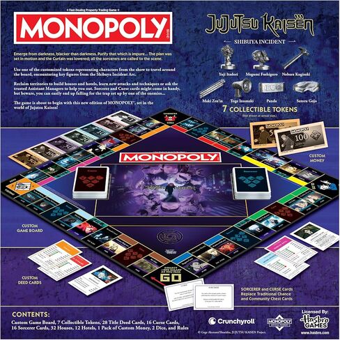 MONOPOLY: Jujutsu Kaisen Edition Board Game, Buy Sell Trade Locations from the Shibuya Incident Arc, Featuring 6 Custom Tokens: Yuji Itadori, Panda, Satoru Gojo & More, Officially Licensed Collectible in Saudi Arabia