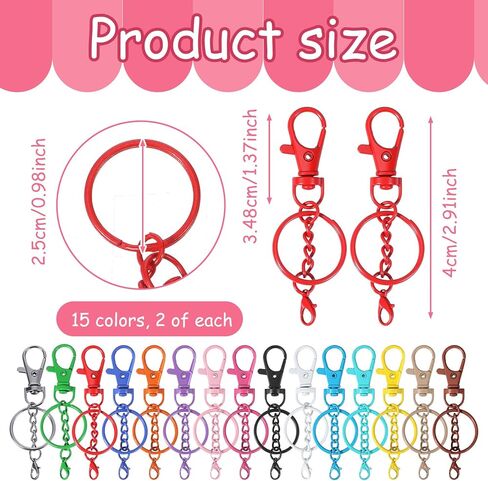 30 Pcs Colorful Swivel Snap Hook with Key Rings Swivel Clasps Snap Hooks Key Chain Clip Hooks Large Lobster Claw Clasps Keychain Hooks for DIY Crafts, Jewelry Making, and Art Projects in Saudi Arabia