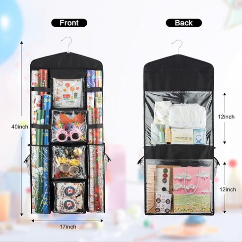 Christmas Wrapping Paper Organizer Storage, Hanging Gift Bag Storage Organizer, Double-Sided Wrapping Paper Holder Storage - Black in Saudi Arabia