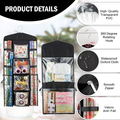 Christmas Wrapping Paper Organizer Storage, Hanging Gift Bag Storage Organizer, Double-Sided Wrapping Paper Holder Storage - Black in Saudi Arabia