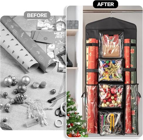 Christmas Wrapping Paper Organizer Storage, Hanging Gift Bag Storage Organizer, Double-Sided Wrapping Paper Holder Storage - Black in Saudi Arabia