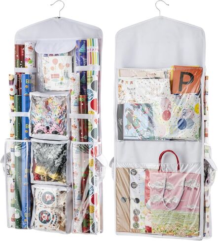 Christmas Wrapping Paper Organizer Storage, Hanging Gift Bag Storage Organizer, Double-Sided Wrapping Paper Holder Storage - Black in Saudi Arabia