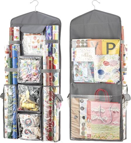 Christmas Wrapping Paper Organizer Storage, Hanging Gift Bag Storage Organizer, Double-Sided Wrapping Paper Holder Storage - Black in Saudi Arabia