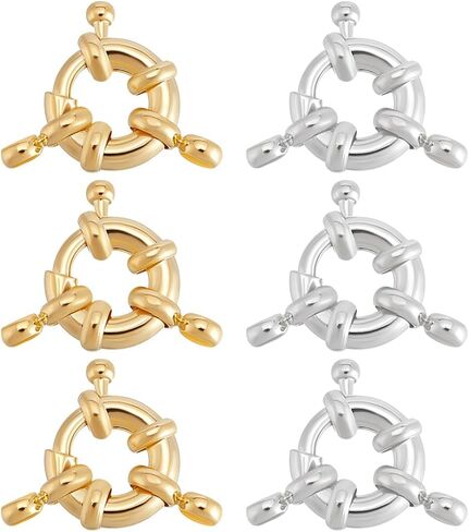 Beebeecraft 1 Box 10Pcs Round Spring Clasps 14K Gold & 925 Sterling Silver Plated Lobster Clasp with Close Rings Necklace Link Connector Charms Open Trigger Jewelry Findings for Necklaces Bracelets in Saudi Arabia
