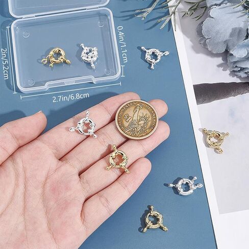 Beebeecraft 1 Box 10Pcs Round Spring Clasps 14K Gold & 925 Sterling Silver Plated Lobster Clasp with Close Rings Necklace Link Connector Charms Open Trigger Jewelry Findings for Necklaces Bracelets in Saudi Arabia