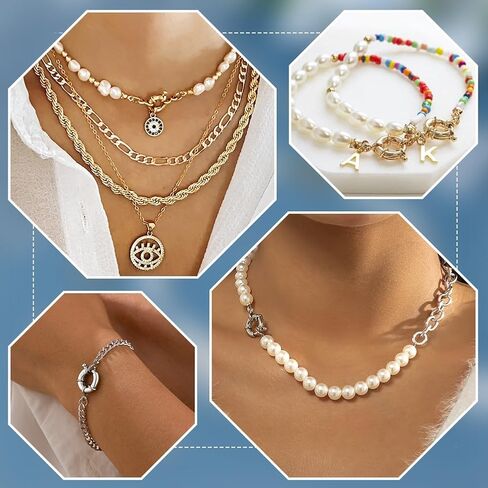 Beebeecraft 1 Box 10Pcs Round Spring Clasps 14K Gold & 925 Sterling Silver Plated Lobster Clasp with Close Rings Necklace Link Connector Charms Open Trigger Jewelry Findings for Necklaces Bracelets in Saudi Arabia