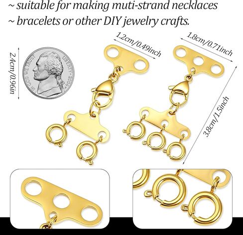 مشابك طبقات للقلادة، قطعتان من موصلات متعددة الخيوط، فاصل من الفولاذ المقاوم للصدأ للقلائد والسلاسل القابلة للتكديس، ذهبي in Kuwait