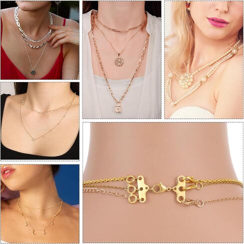 مشابك طبقات للقلادة، قطعتان من موصلات متعددة الخيوط، فاصل من الفولاذ المقاوم للصدأ للقلائد والسلاسل القابلة للتكديس، ذهبي in Kuwait