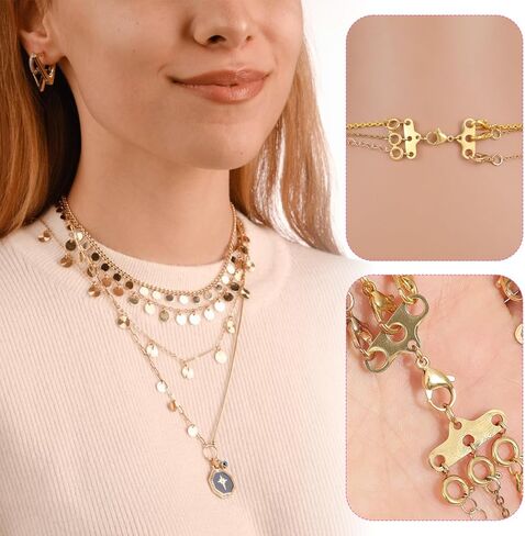 مشابك طبقات للقلادة، قطعتان من موصلات متعددة الخيوط، فاصل من الفولاذ المقاوم للصدأ للقلائد والسلاسل القابلة للتكديس، ذهبي in Kuwait