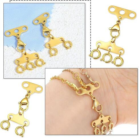 مشابك طبقات للقلادة، قطعتان من موصلات متعددة الخيوط، فاصل من الفولاذ المقاوم للصدأ للقلائد والسلاسل القابلة للتكديس، ذهبي in Kuwait