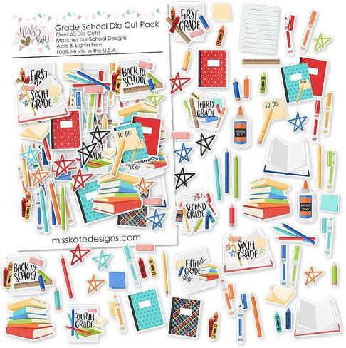 Paper Die Cuts - Grade School - Over 60 Cardstock Scrapbook Die Cuts - by Miss Kate Cuttables in Saudi Arabia