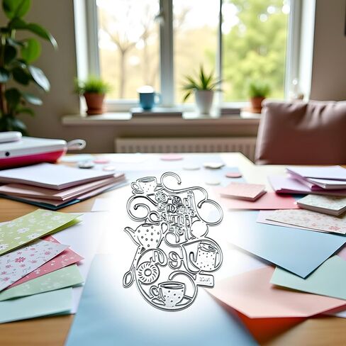 Teapots Die Cut for Card Making, Teacups Metal Cutting Dies Congratulations Die Cuts Happy Birthday Embossing Stencils Template for DIY Scrap-Booking Decor Wedding Birthday Blessing Card in Saudi Arabia