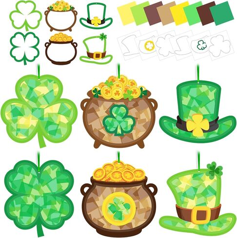 42 عبوة من الحرف اليدوية لعيد القديس باتريك للأطفال، وعاء شامروك من الذهب وقبعة الجني الذهبية، مجموعة مناديل ورقية فنية هدية للأنشطة الصفية للعبة سانت باتريك الأيرلندية وديكور الحفلات in Kuwait