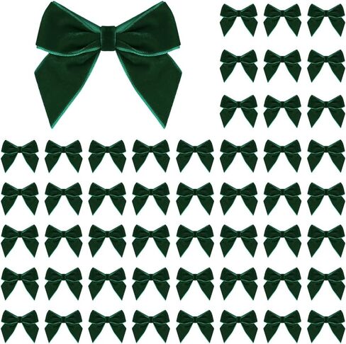 50 PCS Dark Green Velvet Bows for Christmas Tree, 2.75" Small Velvet Ribbon Bows for Gift Wrapping, Mini Bows for Crafts, Bow Decorations for Party Baby Shower Birthday Wedding (Dark Green, 50PCS) in Saudi Arabia