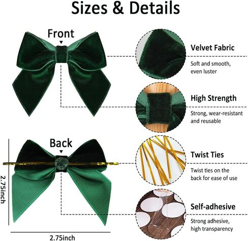 50 PCS Dark Green Velvet Bows for Christmas Tree, 2.75" Small Velvet Ribbon Bows for Gift Wrapping, Mini Bows for Crafts, Bow Decorations for Party Baby Shower Birthday Wedding (Dark Green, 50PCS) in Saudi Arabia