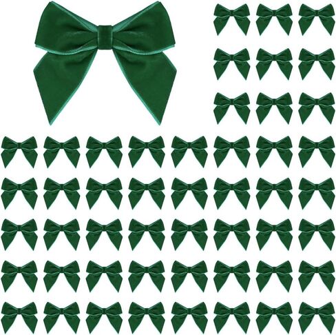 50 PCS Dark Green Velvet Bows for Christmas Tree, 2.75" Small Velvet Ribbon Bows for Gift Wrapping, Mini Bows for Crafts, Bow Decorations for Party Baby Shower Birthday Wedding (Dark Green, 50PCS) in Saudi Arabia