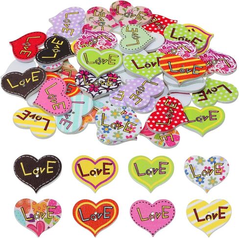 Penta Angel Mixed Heart Shape Buttons 50Pcs Assorted Pattern & Color Flat Back 2 Holes Love Wooden Painting Buttons Embellishments for Craft Sewing Scrapbooking DIY Valentine’s Day Decor (50) in Saudi Arabia