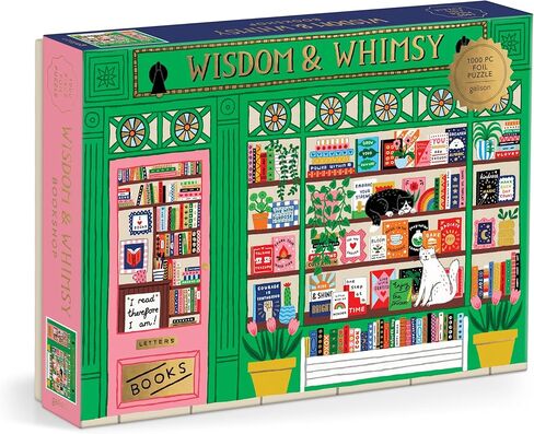 Galison Wisdom & Whimsy - أحجية الصور المقطوعة المكونة من 1000 قطعة من رقائق الفويل تتميز بعمل فني جميل لمشهد مكتبة in Kuwait