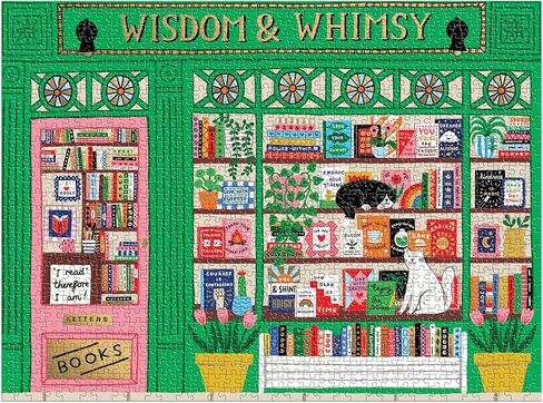 Galison Wisdom & Whimsy - أحجية الصور المقطوعة المكونة من 1000 قطعة من رقائق الفويل تتميز بعمل فني جميل لمشهد مكتبة in Kuwait
