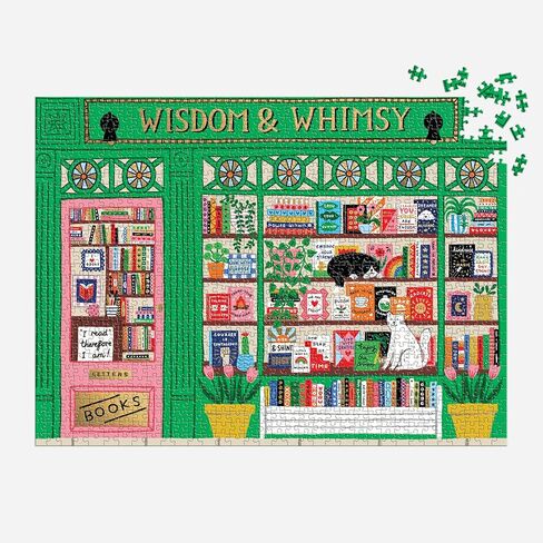 Galison Wisdom & Whimsy - أحجية الصور المقطوعة المكونة من 1000 قطعة من رقائق الفويل تتميز بعمل فني جميل لمشهد مكتبة in Kuwait