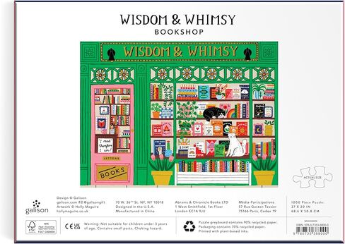Galison Wisdom & Whimsy - أحجية الصور المقطوعة المكونة من 1000 قطعة من رقائق الفويل تتميز بعمل فني جميل لمشهد مكتبة in Kuwait