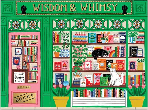 Galison Wisdom & Whimsy - أحجية الصور المقطوعة المكونة من 1000 قطعة من رقائق الفويل تتميز بعمل فني جميل لمشهد مكتبة in Kuwait