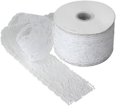 2" Wide x 25 Yards White Floral Pattern Lace Ribbon for Decorating, Floral Designing and Crafts in Saudi Arabia