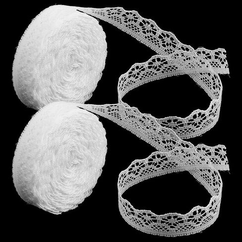 4x10 Yards White Lace Ribbon, 4 Rolls 0.55 Inch Hollow Wide Lace Trim Ribbon, Hollow Sewing Flower Fabric Roll Trim Sewing Crafts for Wedding Decoration, Bouquet, Gift Packaging Wrapping(White) in Saudi Arabia